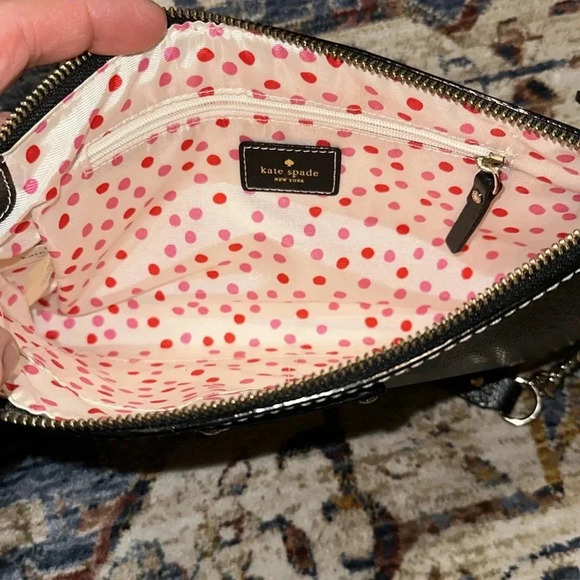 KATE SPADE NY LARGE HANDBAG WRISTLET PURSE BLACK LEATHER Gorgeous/Elegant - Picture 5 of 13